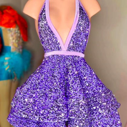 Purple Prom Dresses, Robes De Cocktail, Sparkly..