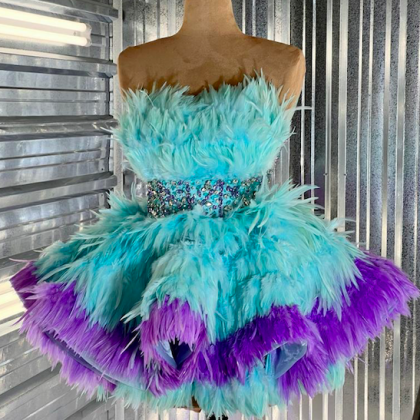 Feather Prom Dresses, Luxury Prom Dresses, Two..