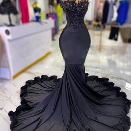 Black Prom Dresses, Feather Prom Dresses, Fashion..