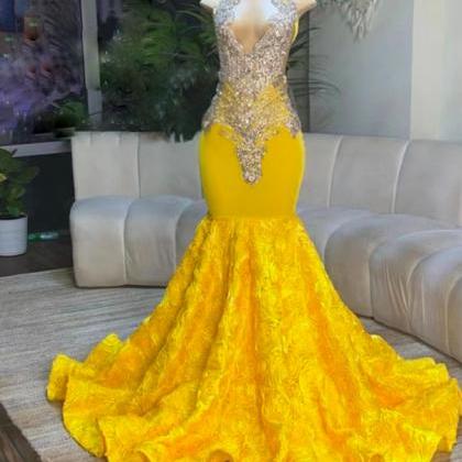 Halter Yellow Prom Dresses 2024, Custom Luxury..