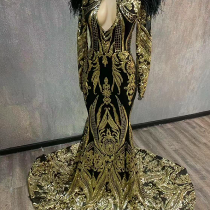 Black And Gold Prom Dresses, Arabic Prom Dresses,..