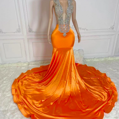 Luxury Prom Dresses, Orange Prom Dresses, Elegant..