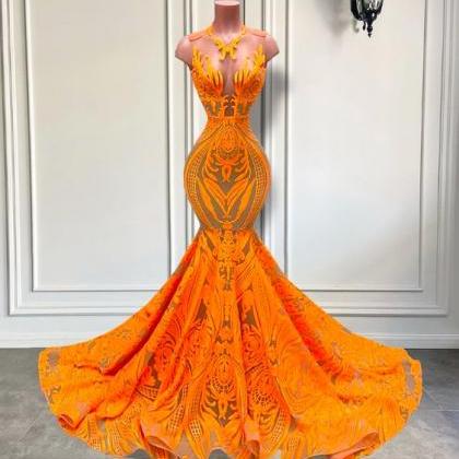 Orange Prom Dresses, Vestidos Para Mujer, Mermaid..