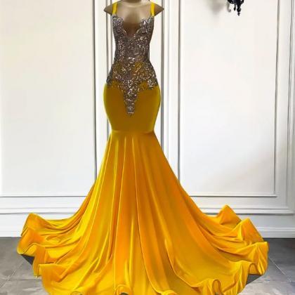 Yellow Prom Dresses, Spaghetti Straps Prom..