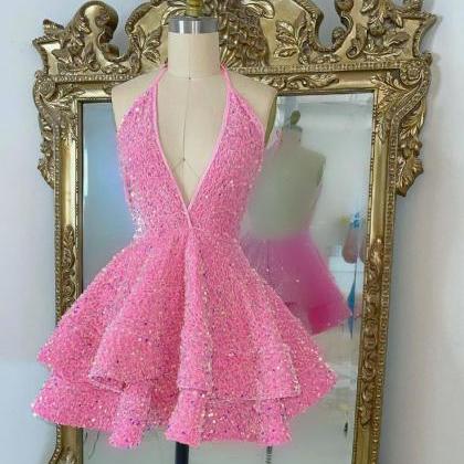 Pink Prom Dresses, Halter Prom Dresses, Cocktail..