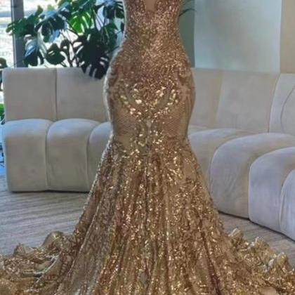Gold Sparkly Prom Dresses, Vestidos De Noche,..