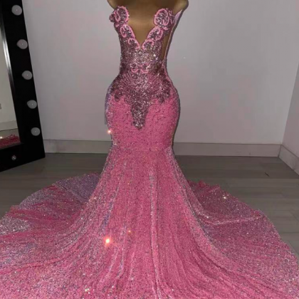 Sparkly Pink Prom Dresses, Luxury Diamonds Party..