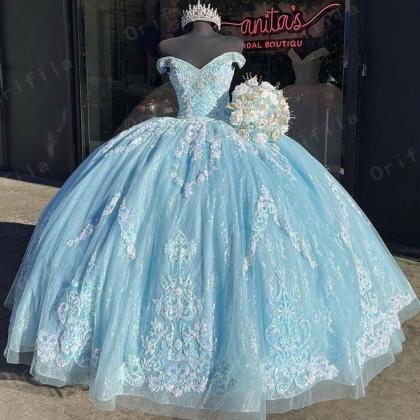Quinceanera Dresses Ball Gown, Blue Prom Dresses,..
