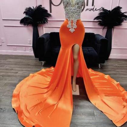 Fashion Prom Dresses For Black Girls, Orange Prom..