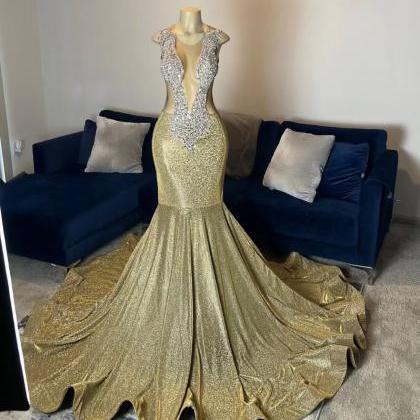 Gold Sparkly Prom Dresses, Diamonds Luxury..
