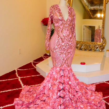Rose Pink Prom Dresses, Elegant Prom Dresses,..