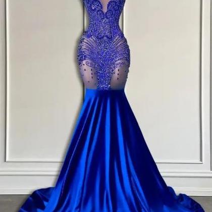 Modest Luxury Prom Dresses, Royal Blue Diamonds..
