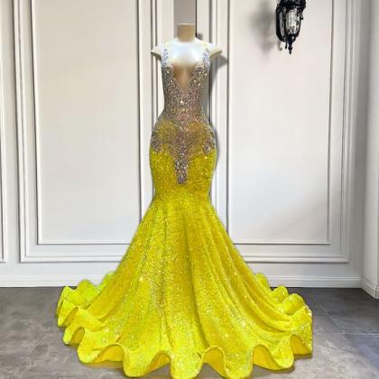 Yellow Prom Dresses, Luxury Sparkly Prom Dresses,..