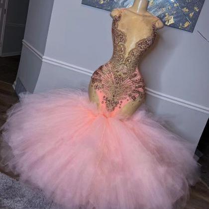 Crystals Prom Dresses, Prom Ball Gown, Tiered Prom..