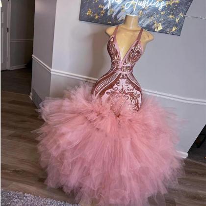 Rose Pink Prom Dresses, Robes De Cocktail, Sparkly..