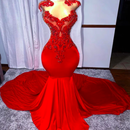 Red Prom Dresses Beaded Top, Elegant Prom Dresses,..
