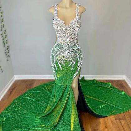 Green Prom Dresses, Luxury Crystals Prom Dresses,..
