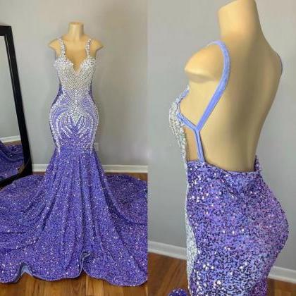 Backless Prom Dresses, Purple Prom Dresses,..