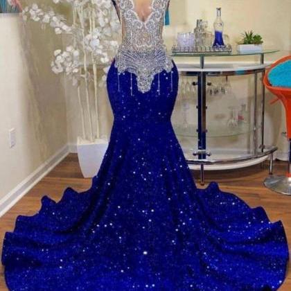 Royal Blue Diamonds Prom Dresses, Vestidos De..