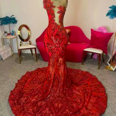 Red Prom Dresses, Elegant Prom Dresses, 2024 Prom Dresses, Vestidos De Gala, Sequin Applique Prom Dresses, Sparkly Prom Dresses, Vestidos De Fiesta, Mermaid Evening Dresses, Robes De Soiree 2025
