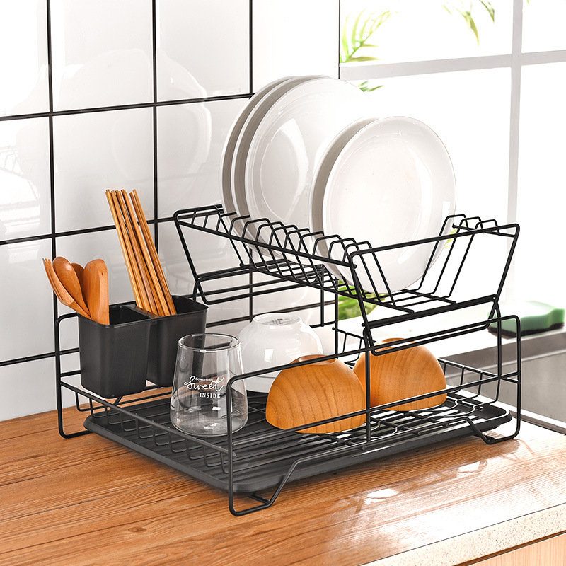 Kitchen Drain Rack Wire Dish Drying Rack Cutlery Dish Storage Rack Multi-functional Double-layer Storage Rack Drain Rack Countertop