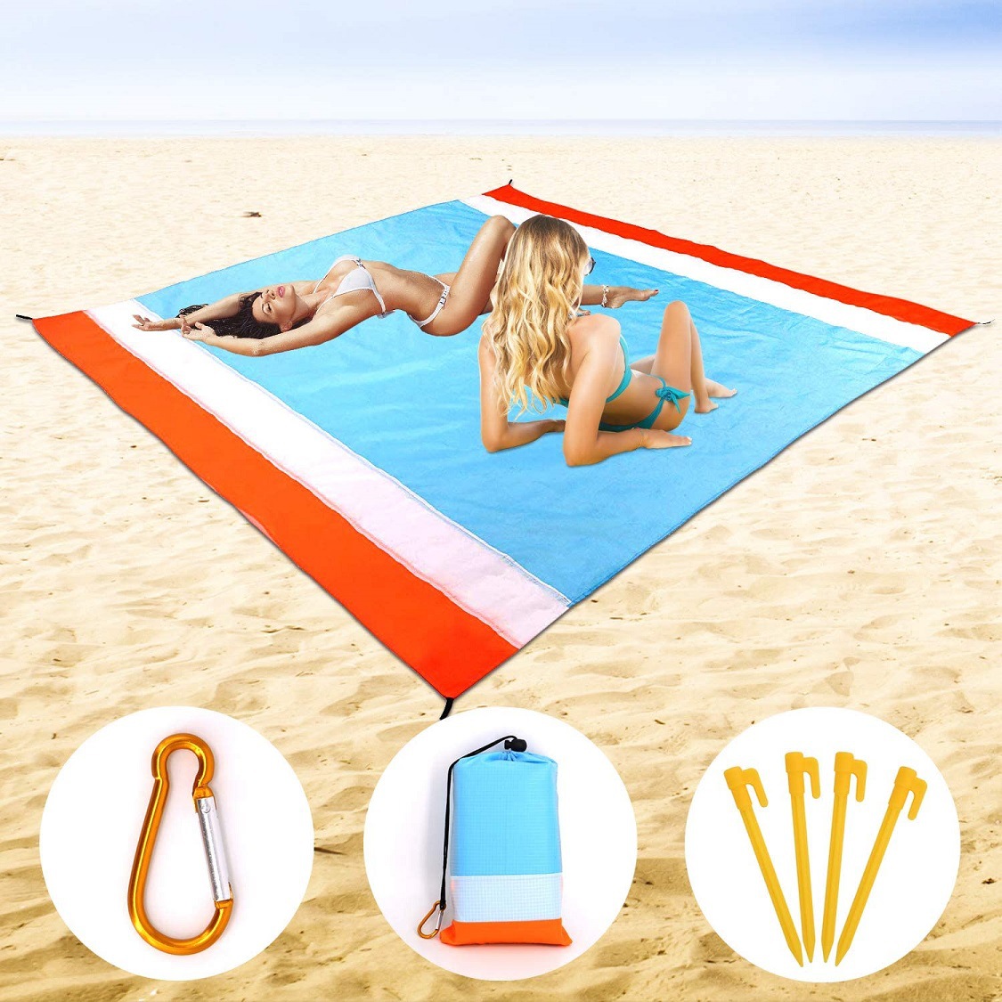 79”*83“ Large Beach Blanket With Pocket Waterproof Outdoor Camping Mat Mattress Portable Lightweight Mat Outdoor Picnic Mat Sand Beach Mat