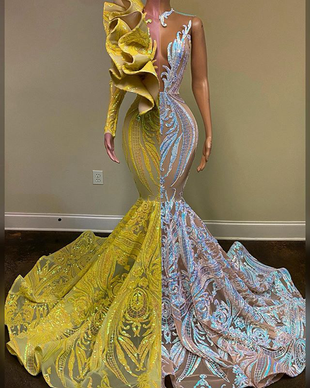 Yellow And White Prom Dresses, Sparkly Lace Prom Dresses, One Shoulder Prom Dress, Mermaid Prom Dresses, Elegant Evening Dresses, Formal Party