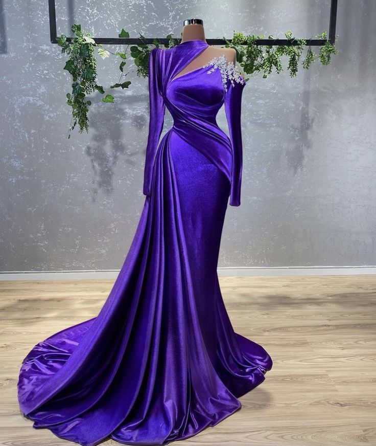 Purple Evening Dress, High Neck Evening Dresses, Custom Make Prom Dresses, Beaded Applique Prom Dresses, Simple Prom Dresses, Sexy Formal