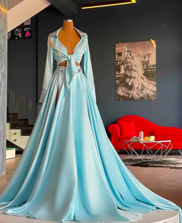 Blue Prom Dresses, Elegant Prom Dresses, Robes De Cocktail, Dubai Fashion, Long Sleeve Prom Dresses, Prom Dresses For Women, Beaded Prom Dresses,