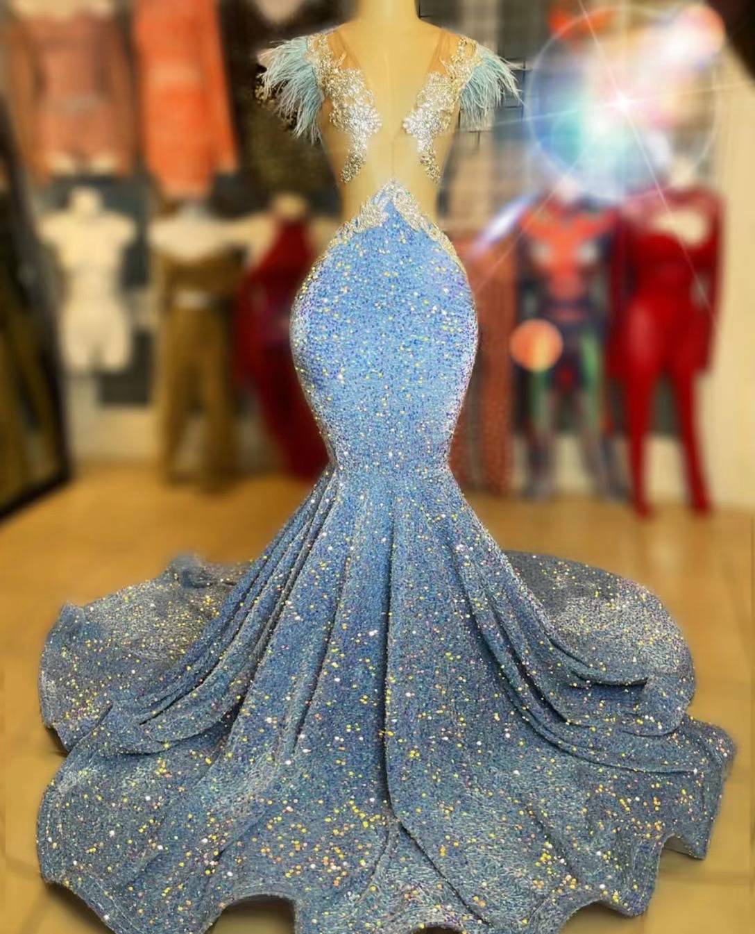Cap Sleeves See Through Beading Luxury Ball Gown Prom Long Dresses Gir –  Siaoryne