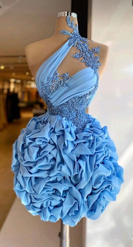 Blue Prom Dress, Cocktail Dress, Lace Prom Dresses, Prom Ball Gown, Short Prom Dresses, Robes De Cocktail, Party Dresses, One Shoulder Prom