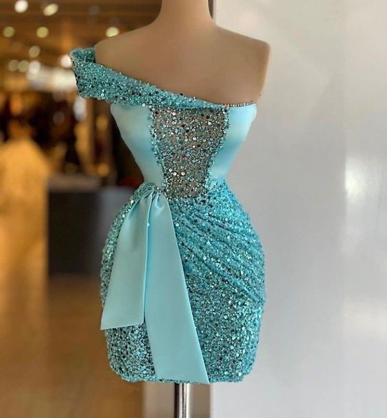 Vestidos De Noche, Short Evening Dress, Sparkly Evening Dresses, Blue Evening Dresses, Formal Party Dresses, One Shoulder Prom Dresses, Cocktail