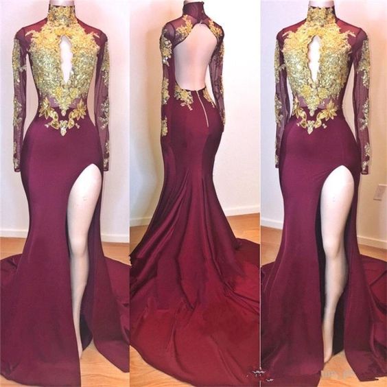 Vestidos De Gala, Mermaid Evening Dresses, African Evening Dress, Burgundy Evening Dress, Gold Lace Formal Dresses, Formal Dresses, Elegant