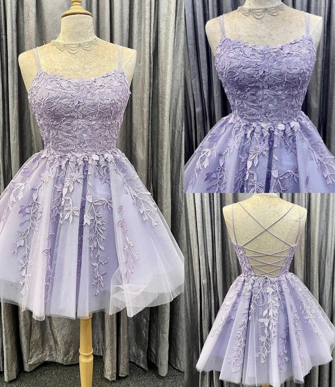 Purple Prom Dresses, Homecoming Dresses Short, Cocktail Party Dresses, Lace Applique Prom Dresses, Prom Dresses Short, Vestidos De Cocktail,
