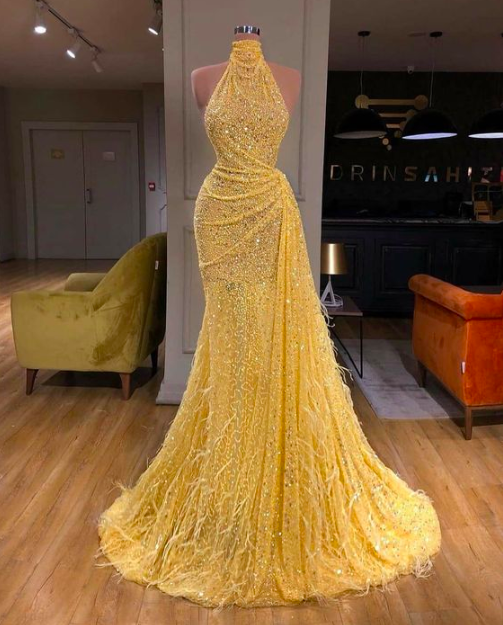 Glitter Evening Dresses, Yellow Evening Dresses, Sexy Formal Dress, Sparkly Evening Dresses, Vestidos De Noche, Formal Party Dresses,