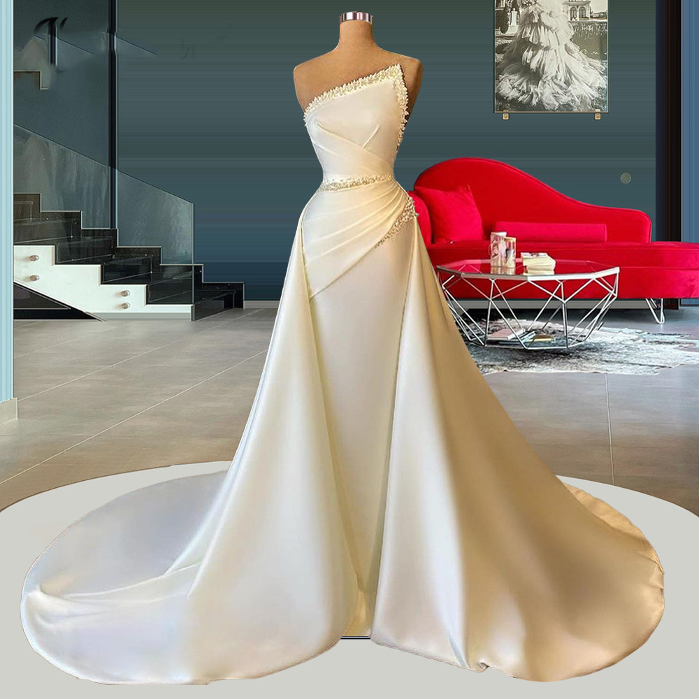 White Prom Dresses, Elegant Prom Dresses With Overskirt, Beaded Prom Dresses, Robe De Soiree Femme, Simple Prom Dresses, Vestidos De Fiesta,