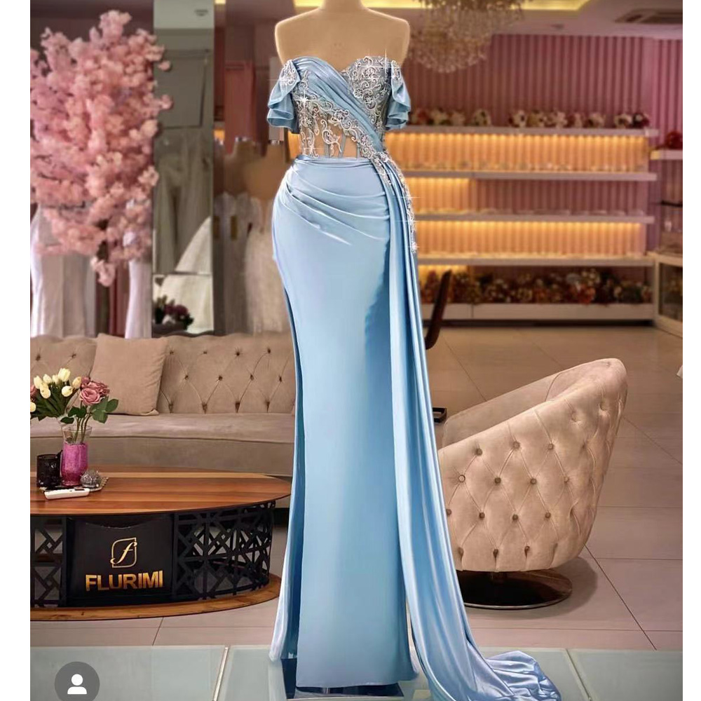 Blue Evening Dresses, Custom Make Evening Dresses, Off The Shoulder Evening Dresses, Simple Prom Dresses, Sexy Party Dresses, Dubai Fashion