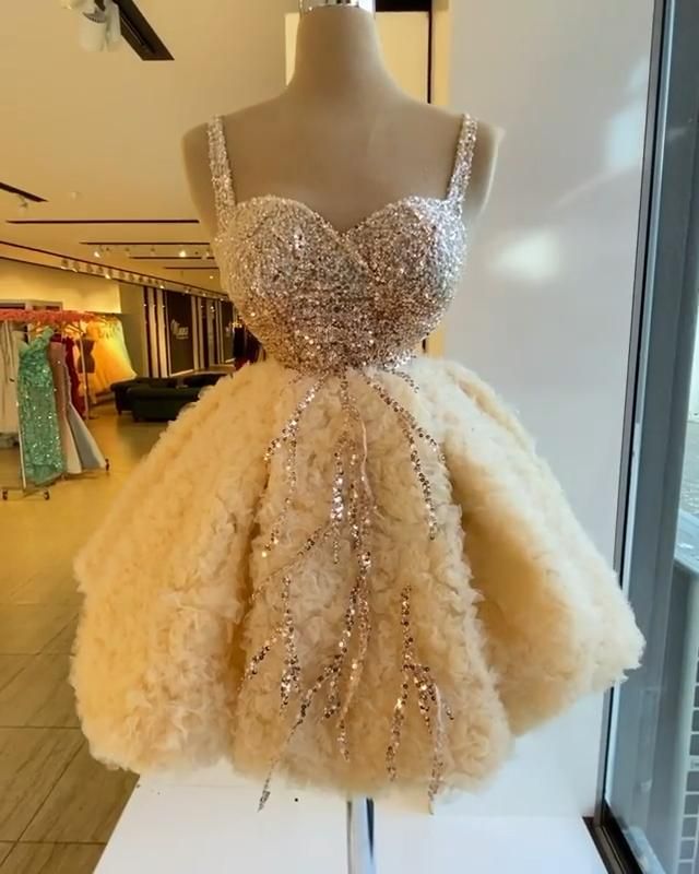 Champagne Prom Dresses, Homecoming Dresses Short, Sparkly Prom Dresses ...