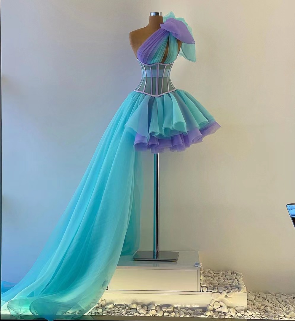 One Shoulder Prom Dresses, Sexy Party Dresses, Cocktail Dresses, Tulle Prom Dresses, Robes De Cocktail, Blue Prom Dresses, Two Tones Prom