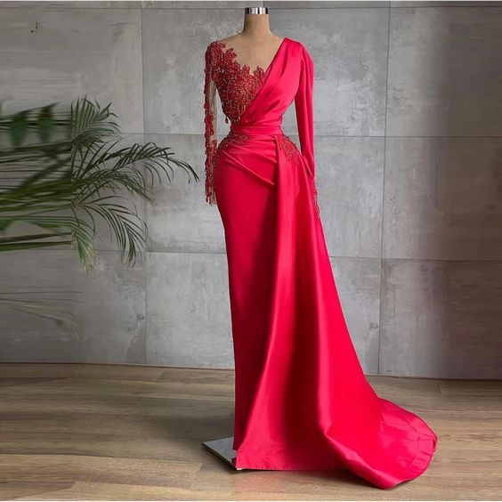 Elegant Evening Dresses, Vestidos Elegantes Para Mujer, Lace Applique Evening Dress, Red Evening Dress, Sexy Party Dresses, Evening Gown, Robe De