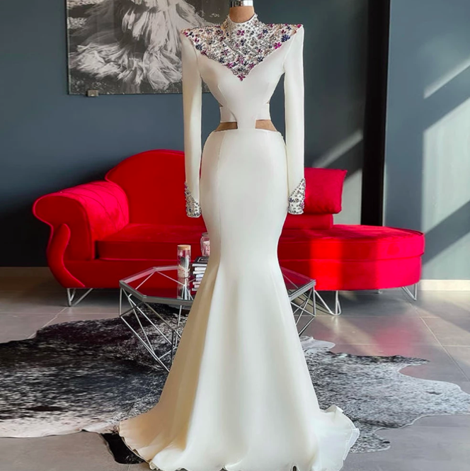 Luxury Evening Dresses, White Evening Dresses, Crystals Eveniing Dress, Vestidos De Fiesta Elegantes Para Mujer 2023, Custom Make Formal Dresses,