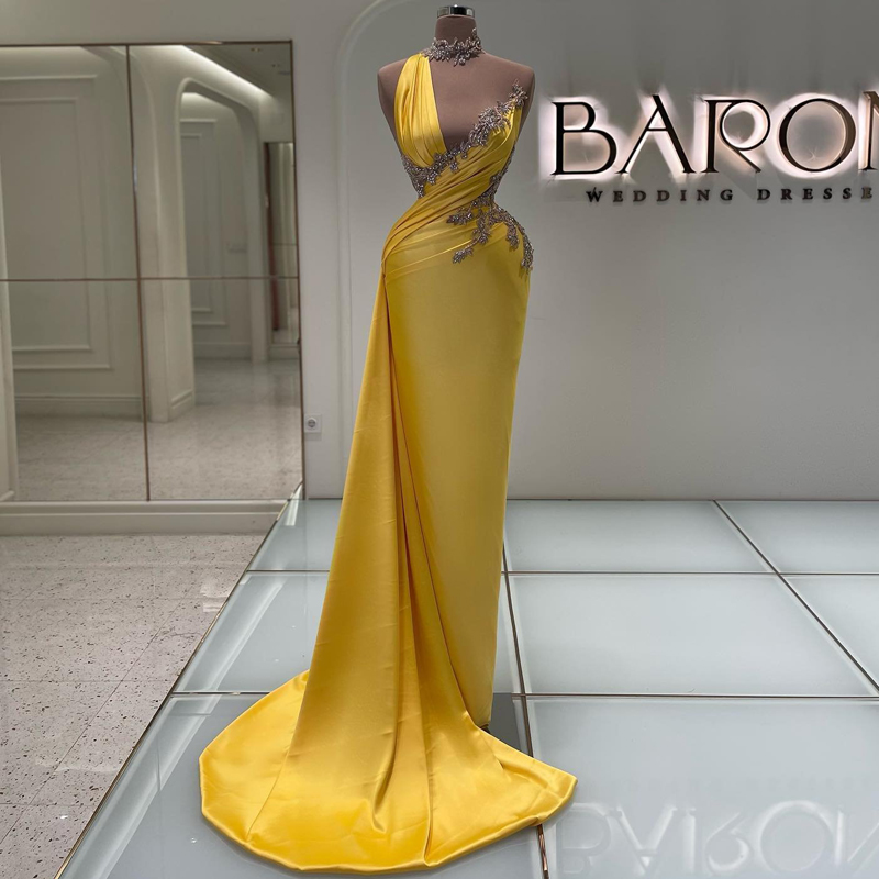 Yellow Evening Dresses, Robe de Soiree Femme, Lace Applique Evening Dress, Cocktail Dresses, Abendkleider, Elegant Evening Dresses, Formal