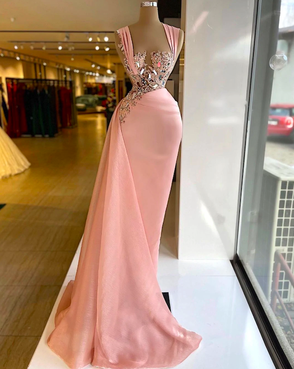 Mermaid Prom Dresses, Pink Prom Dresses, Mirror Crystals Prom Dresses, Formal Occasion Dresses, Elegant Prom Dresses, Evening Dresses For Women,