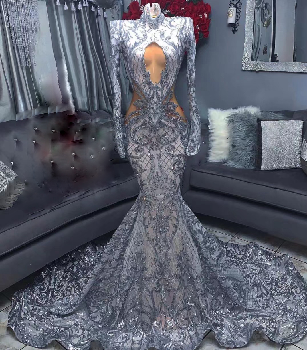 High Neck Prom Dress, Silver Sparkly Prom Dresses, Mermaid Prom Dresses, Elegant Prom Dresses, Vintage Prom Dresses, Robe De Soiree Femme,
