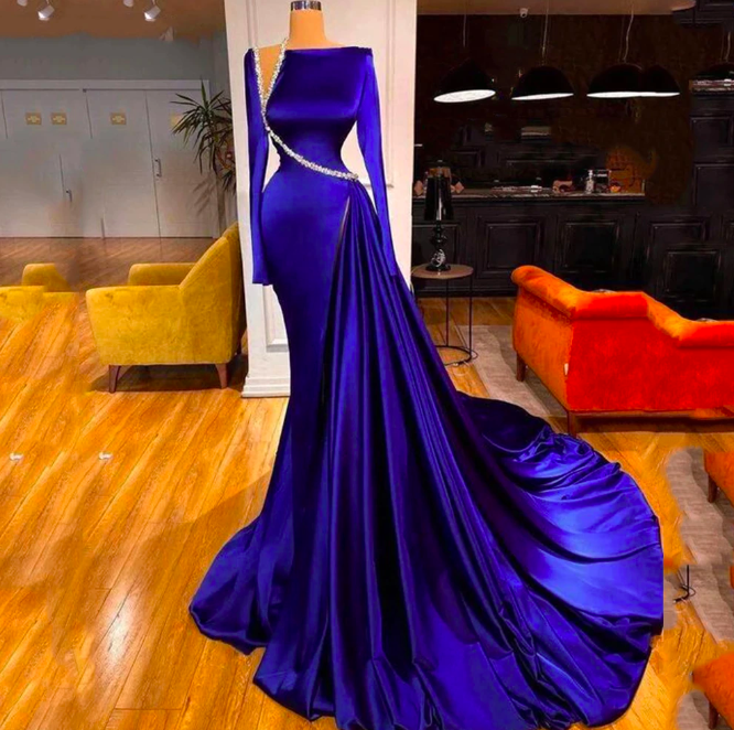 Long Sleeve Prom Dress, Royal Blue Prom Dresses, Abendkleider 2023, Simple Prom Dress, Formal Dresses, Prom Dresses 2024, Beaded Prom Dresses,
