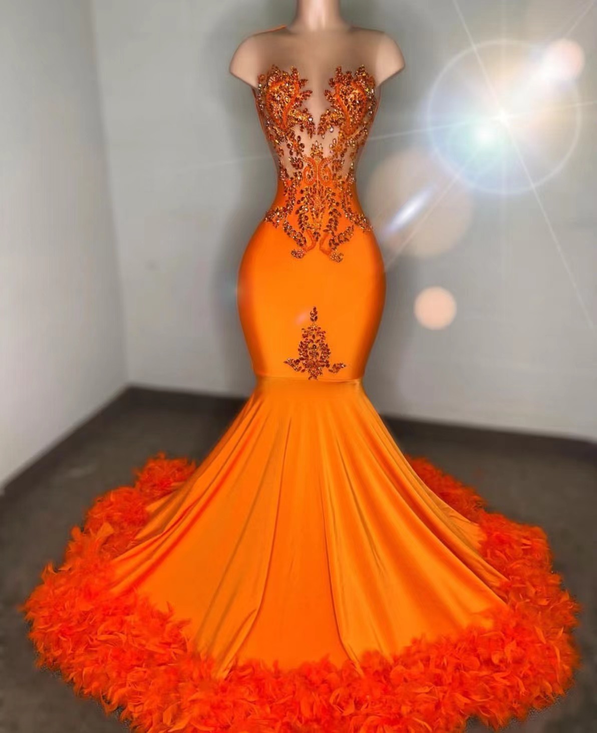 Modest Prom Dresses, Crystals Prom Dresses, Vestidos De Fiesta, Orange Prom Dress, Feather Prom Dresses, Prom Dresses 2023, Abendkleider Luxus