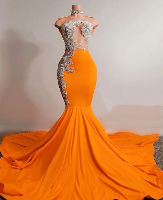 Vestidos, Fashion Women Prom Dresses, Sheer Crew Prom Dresses, Orange Prom Dresses, Vestidos De Fiesta Elegantes Para Mujer 2023, Crystal