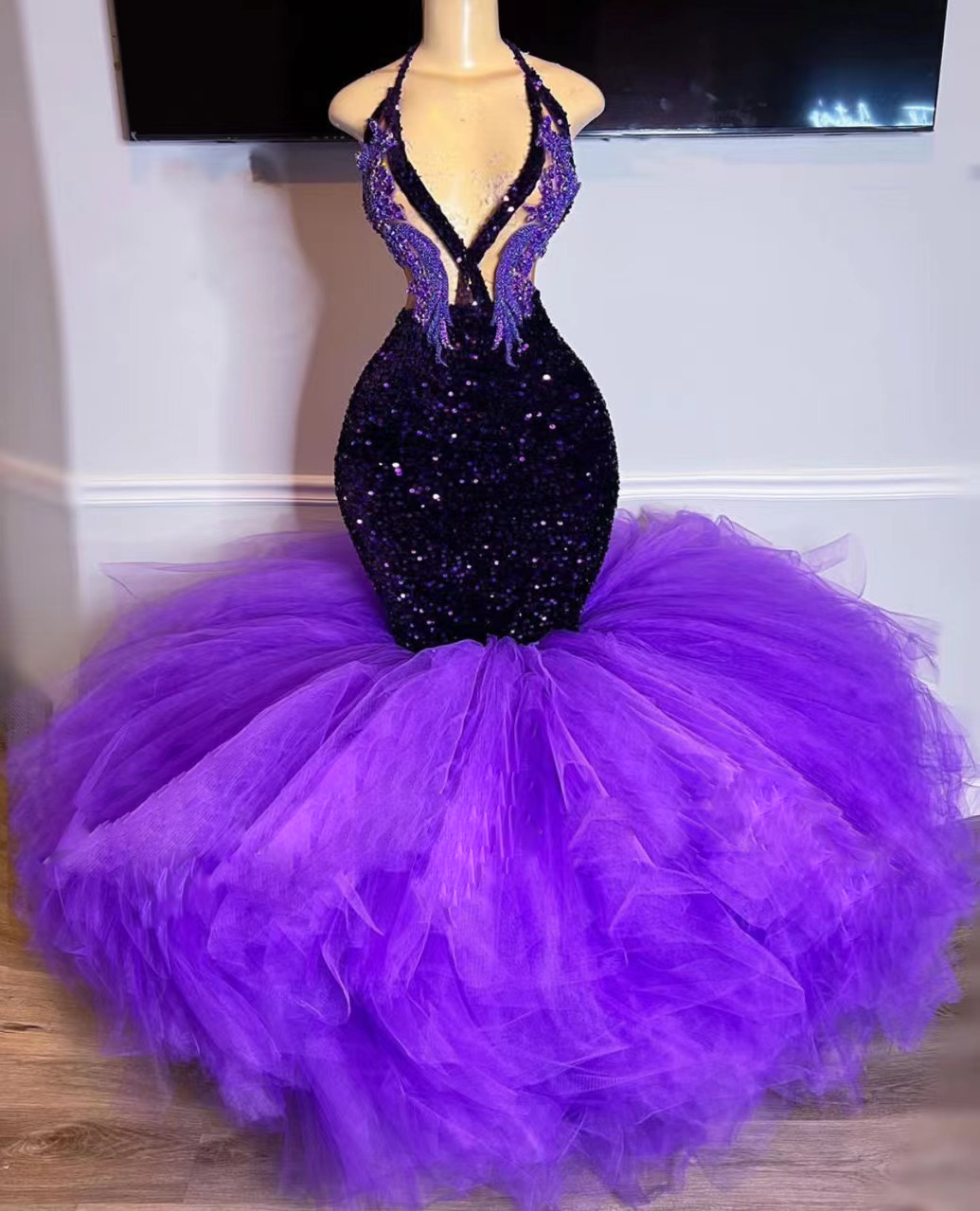 Purple Prom Dresses, Beaded Applique Formal Dresses, Vestidos De Graduacion, Sparkly Prom Dresses, Halter Prom Dress, Robes De Cocktail, Formal