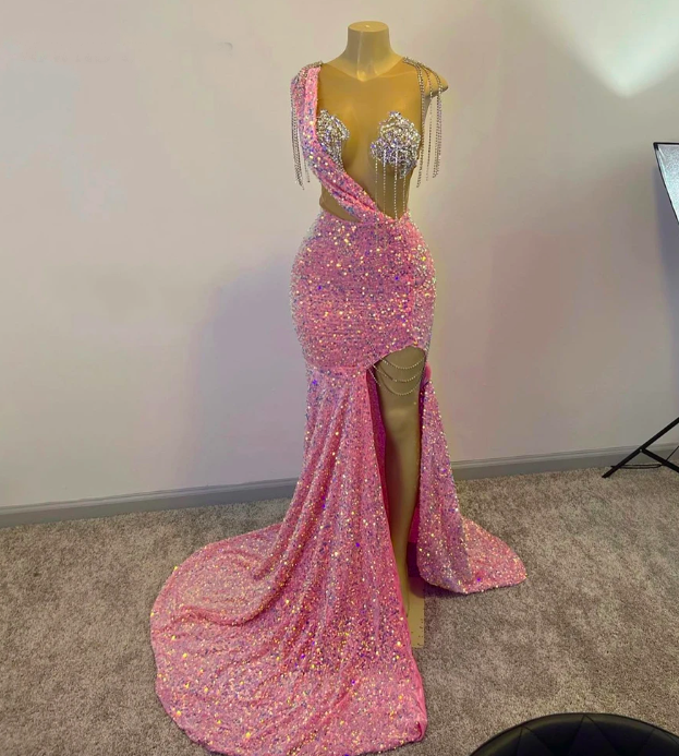 Custom Prom Dresses, Pink Prom Dresses, Abendkleider Luxus 2023, Beaded Evening Dresses, 2024 Formal Dresses, Glitter Prom Dresses, Tassels Prom