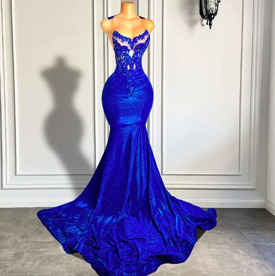 Royal Blue Prom Dresses, Gorgeous Prom Dresses, Vestidos De Gala, Lace Applique Prom Dresses, Evening Dreses Long, Beaded Evening Dresses,